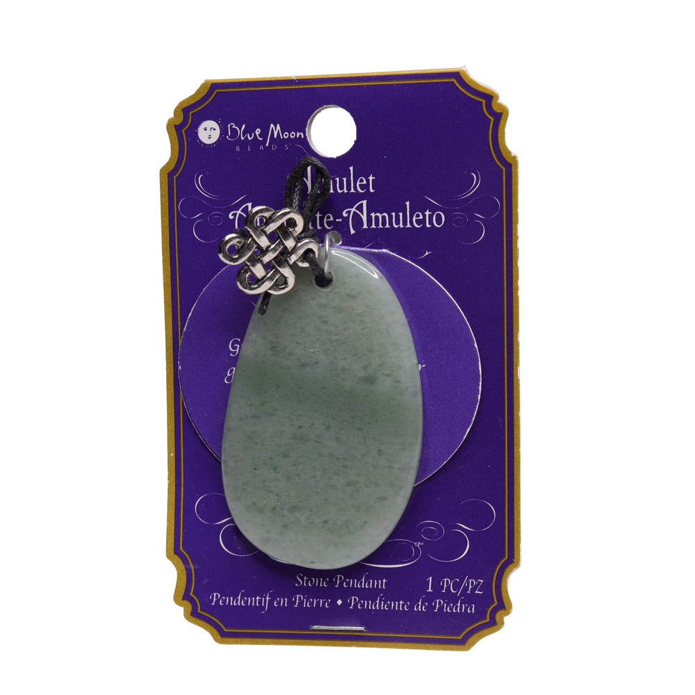 Blue Moon Beads Green Stone Pendant Good Luck Amulet On Card - 2 1/4 Inches